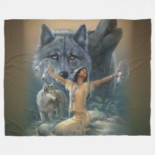 WOLFS en INDIAN MAIDEN Fleece Deken