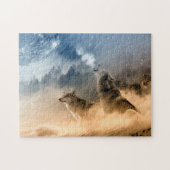 Wolfs Howl op een Herfst van de Koude Foggy Starry Legpuzzel (Horizontaal)