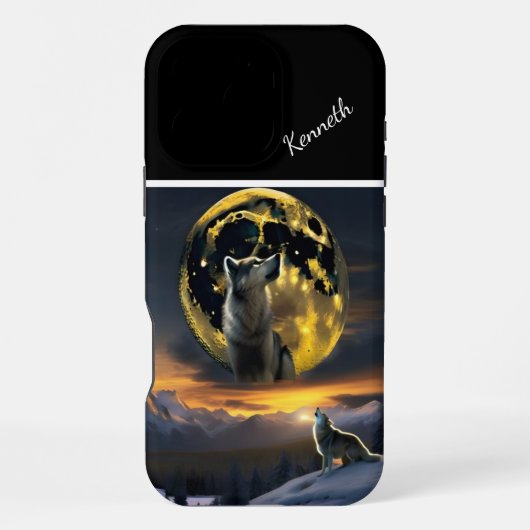 Wolf's kreet echoot bij maan iPhone hoesje (Achterkant)