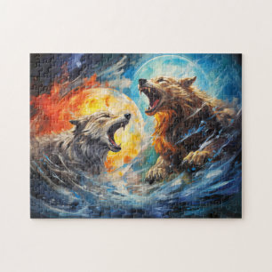 Wolfs Sköll en Hati jagen op maan en zon Legpuzzel