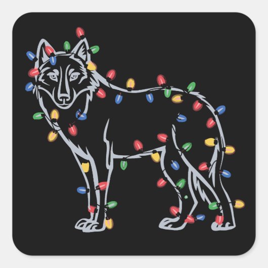 Wolfs Tree Christmas Xmas Pet Animal Wolf Lover Vierkante Sticker (Voorkant)