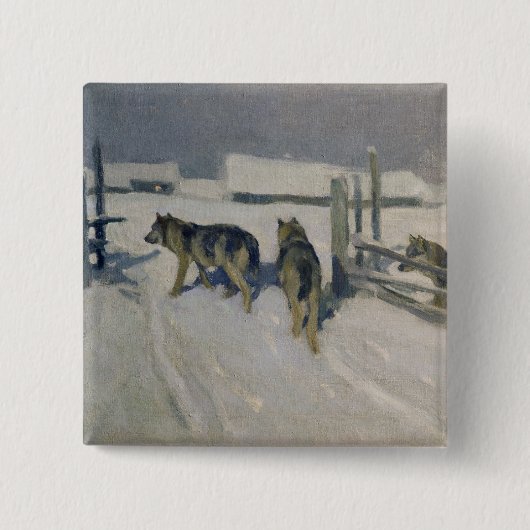 Wolfs, Winter Night, c.1910 Vierkante Button 5,1 Cm (Voorkant)