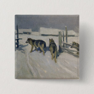 Wolfs, Winter Night, c.1910 Vierkante Button 5,1 Cm