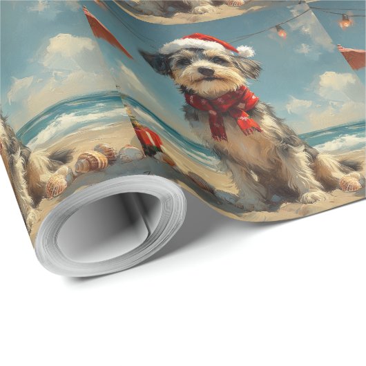 Wolfshond Dog Christmas  Beach Cadeaupapier (Rol Hoek)