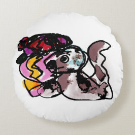 Wolfshond en bloemen vreugde rond kussen