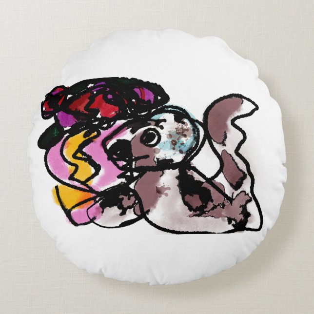 Wolfshond en bloemen vreugde rond kussen (Voorkant)