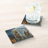 Wolfshond Halloween Spooky Glazen Onderzetter (Schuin)