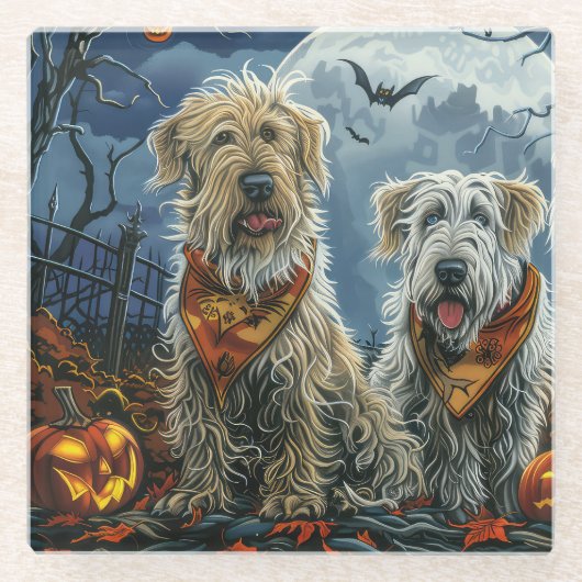 Wolfshond Halloween Spooky Glazen Onderzetter (Voorkant)