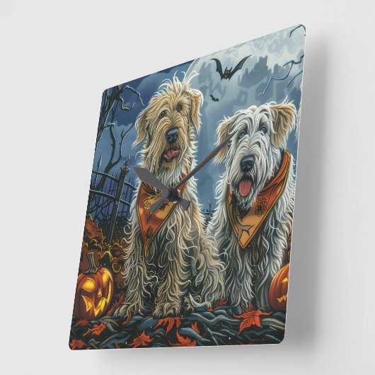 Wolfshond Halloween Spooky Vierkante Klok (Hoek)