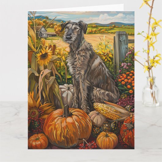 Wolfshond Hond Herfst Oogst Dankdag Kaart (Gele Bloem)