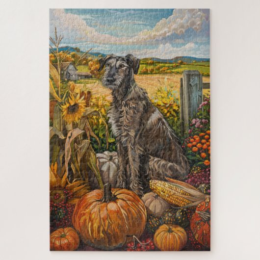 Wolfshond Hond Herfst Oogst Dankdag Legpuzzel (Verticaal)