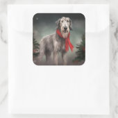 Wolfshond Hond in Sneeuw Kerstmis Vierkante Sticker (Tas)