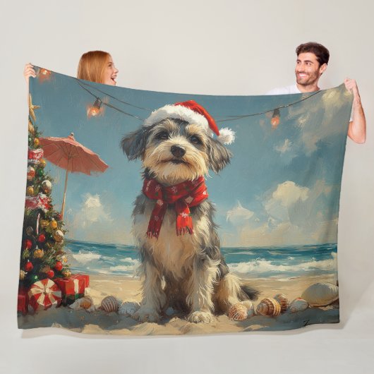 Wolfshond Hond Kerstmis Vintage Strand Fleece Deken (In situ)