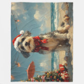 Wolfshond Hond Kerstmis Vintage Strand Fleece Deken (Voorkant)