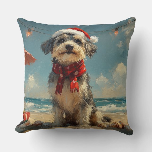 Wolfshond Hond Kerstmis Vintage Strand Kussen (Voorkant)