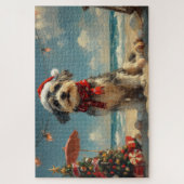 Wolfshond Hond Kerstmis Vintage Strand Legpuzzel (Verticaal)