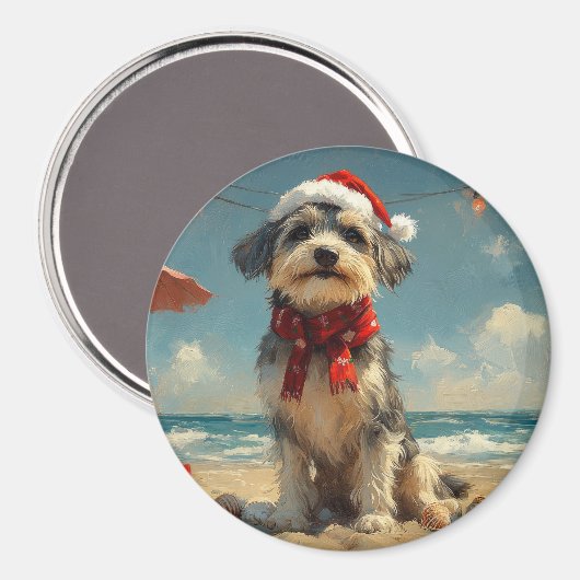 Wolfshond Hond Kerstmis Vintage Strand Magneet (Voorkant / Achterkant)