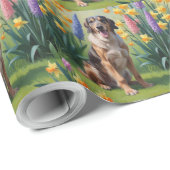 Wolfshond Hond Lente Bloemen Schilderij Cadeaupapier (Rol Hoek)