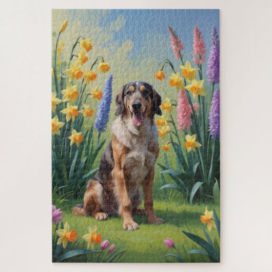 Wolfshond Hond Lente Bloemen Schilderij Legpuzzel (Verticaal)