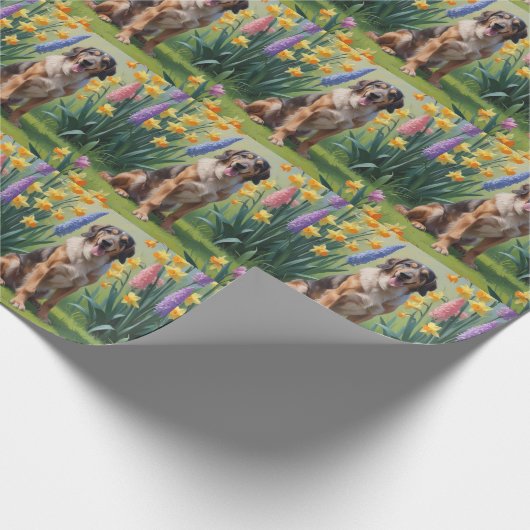 Wolfshond Hond Spring Bloemen Schilderen Cadeaupapier (Hoek)