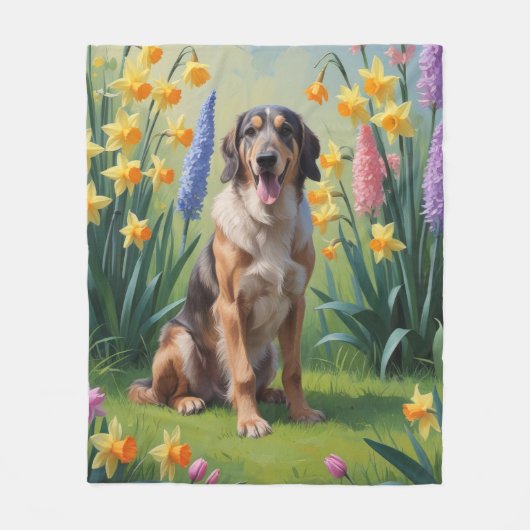 Wolfshond Hond Spring Bloemen Schilderen Fleece Deken (Voorkant)