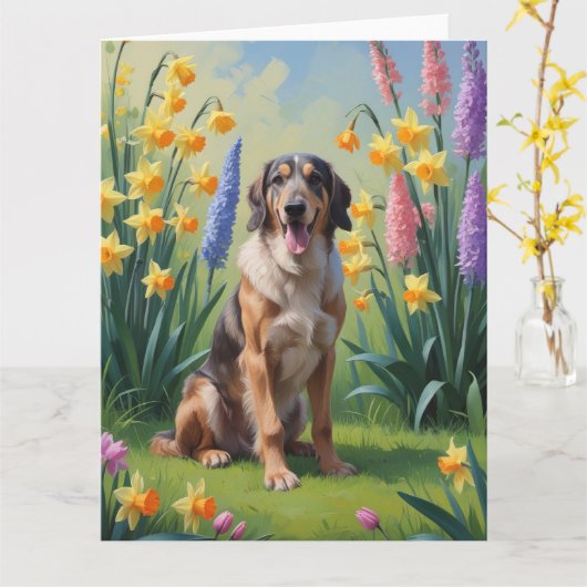 Wolfshond Hond Spring Bloemen Schilderen Kaart (Gele Bloem)