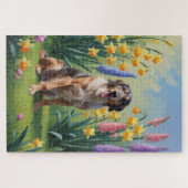 Wolfshond Hond Spring Bloemen Schilderen Legpuzzel (Horizontaal)