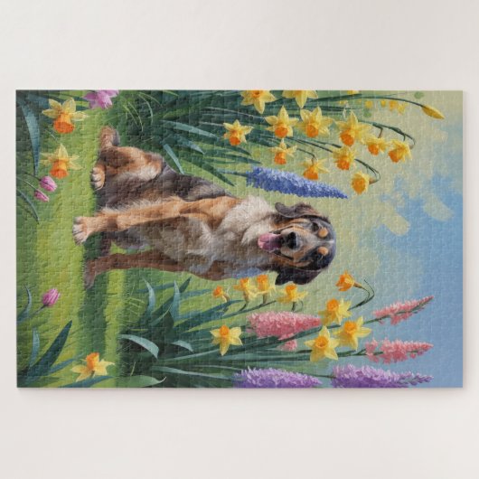 Wolfshond Hond Spring Bloemen Schilderen Legpuzzel (Horizontaal)