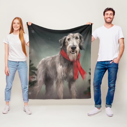 Wolfshond Honden in Sneeuw Kerstmis Fleece Deken (In situ)