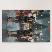 Wolfshond Honden Kerst Sneeuw Feestdag Legpuzzel (Horizontaal)