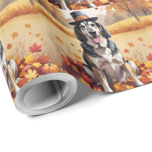 Wolfshond in de herfst verlaat Thanksgiving kunst Cadeaupapier (Rol Hoek)