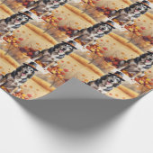 Wolfshond in de herfst verlaat Thanksgiving kunst Cadeaupapier (Hoek)