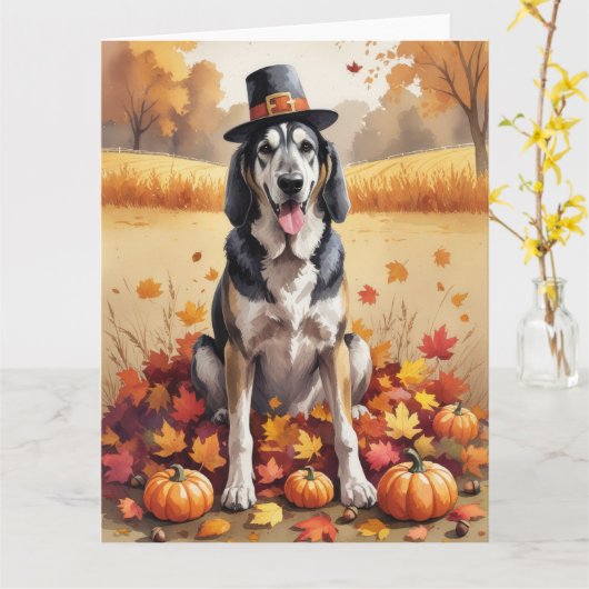 Wolfshond in de herfst verlaat Thanksgiving kunst Kaart (Gele Bloem)