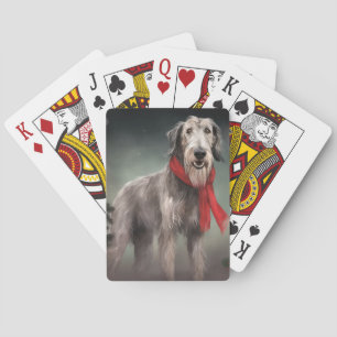 Wolfshond in de sneeuw met Kerstmis Pokerkaarten