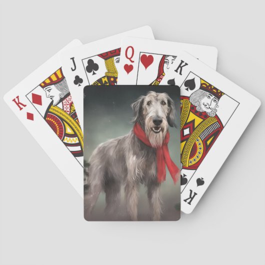 Wolfshond in de sneeuw met Kerstmis Pokerkaarten (Achterkant)