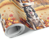Wolfshond in herfstbladeren dankbaarheid kunst cadeaupapier (Rol Hoek)