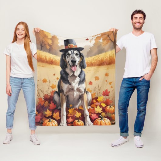 Wolfshond in herfstbladeren dankbaarheid kunst fleece deken (In situ)