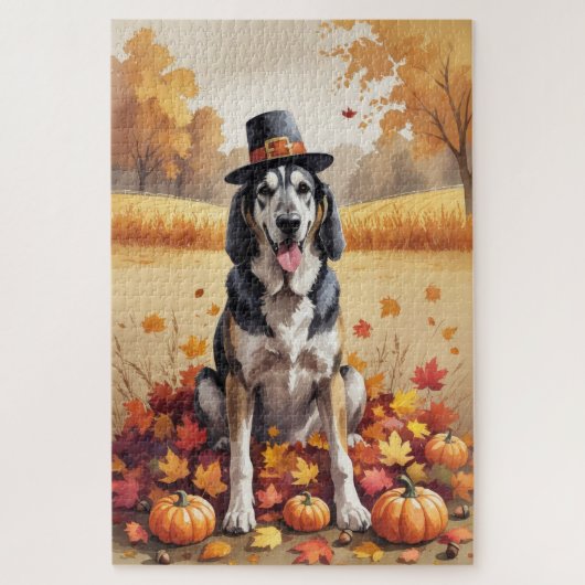 Wolfshond in herfstbladeren dankbaarheid kunst legpuzzel (Verticaal)