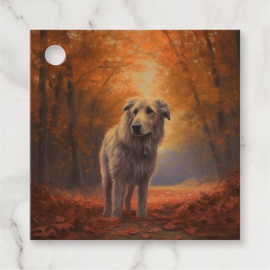 Wolfshond in herfstbladeren val inspireert bedankjes labels (Voorkant)