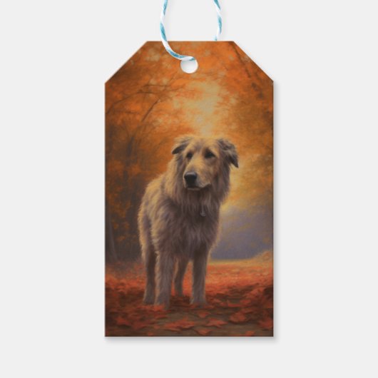 Wolfshond in herfstbladeren val inspireert cadeaulabel (Voorkant)