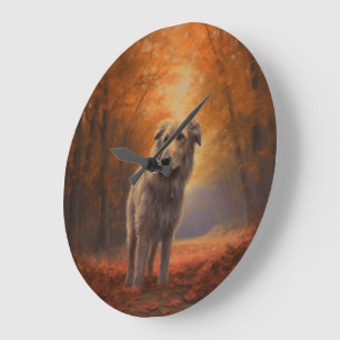 Wolfshond in herfstbladeren val inspireert grote klok