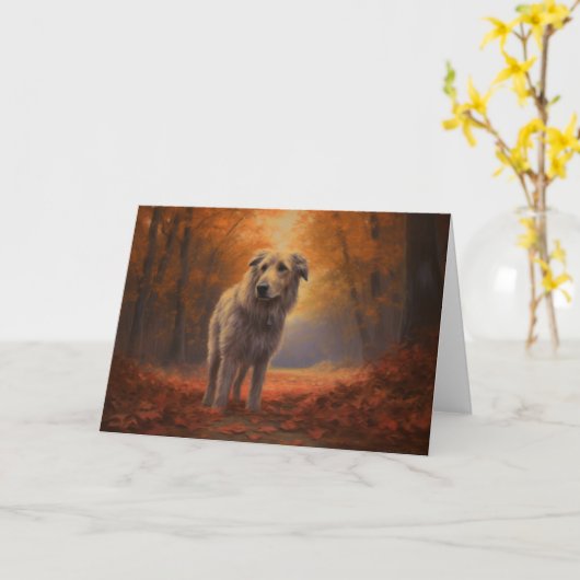 Wolfshond in herfstbladeren val inspireert kaart (Gele Bloem)