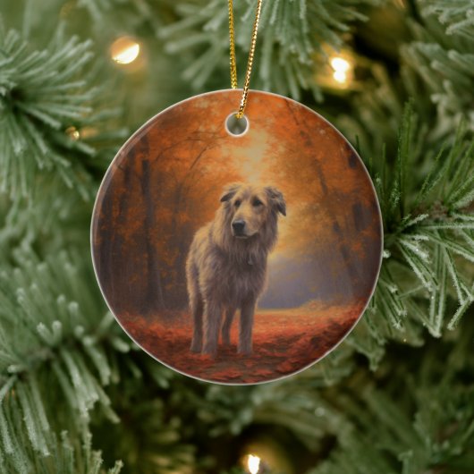 Wolfshond in herfstbladeren val inspireert keramisch ornament (Boom)