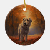 Wolfshond in herfstbladeren val inspireert keramisch ornament (Voorkant)