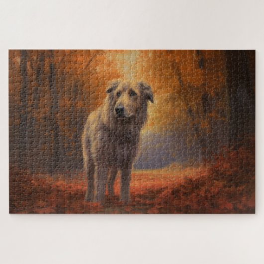 Wolfshond in herfstbladeren val inspireert legpuzzel (Horizontaal)