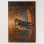 Wolfshond in herfstbladeren val inspireert legpuzzel (Verticaal)