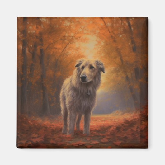 Wolfshond in herfstbladeren val inspireert magneet (Voorkant)