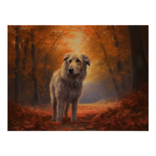 Wolfshond in herfstbladeren val inspireert perfect poster (Voorkant)