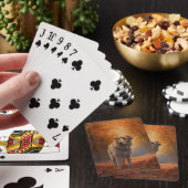 Wolfshond in herfstbladeren val inspireert pokerkaarten (Insitu)