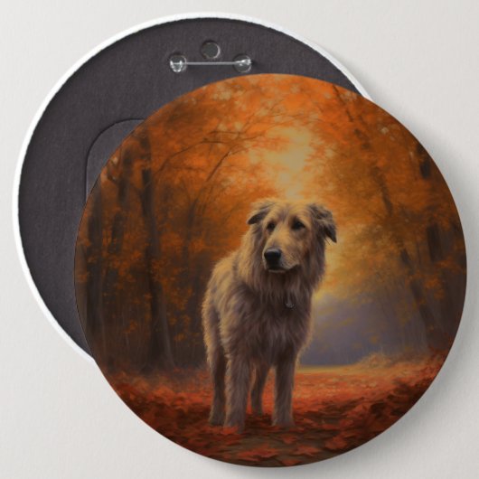 Wolfshond in herfstbladeren val inspireert ronde button 6,0 cm (Voorkant /achterkant)